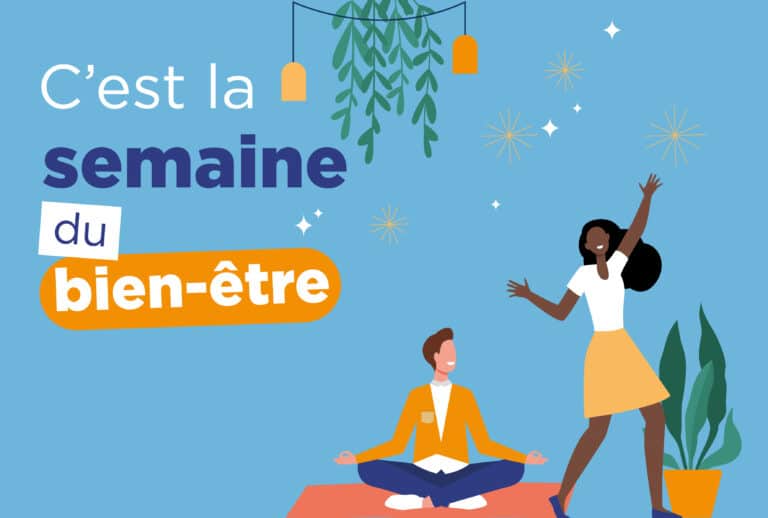 Visuel qui illustre la semaine du bien-être chez Blue Soft. Mais aussi la qualité de vie au travail : le credo de Blue Soft pour prendre soin de ses Talents Bleus avec notamment la semaine du bien-être.