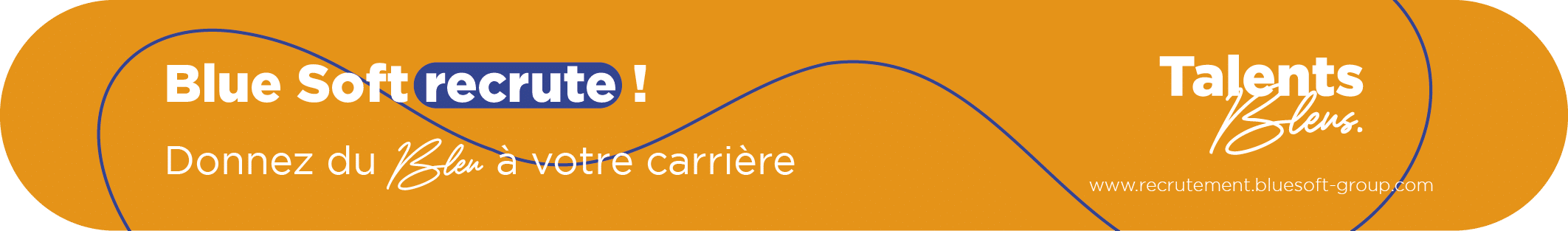 Bannière de recrutement de Blue Soft qui permet d'aller vers Talents Bleus le site de recrutement du groupe Blue Soft