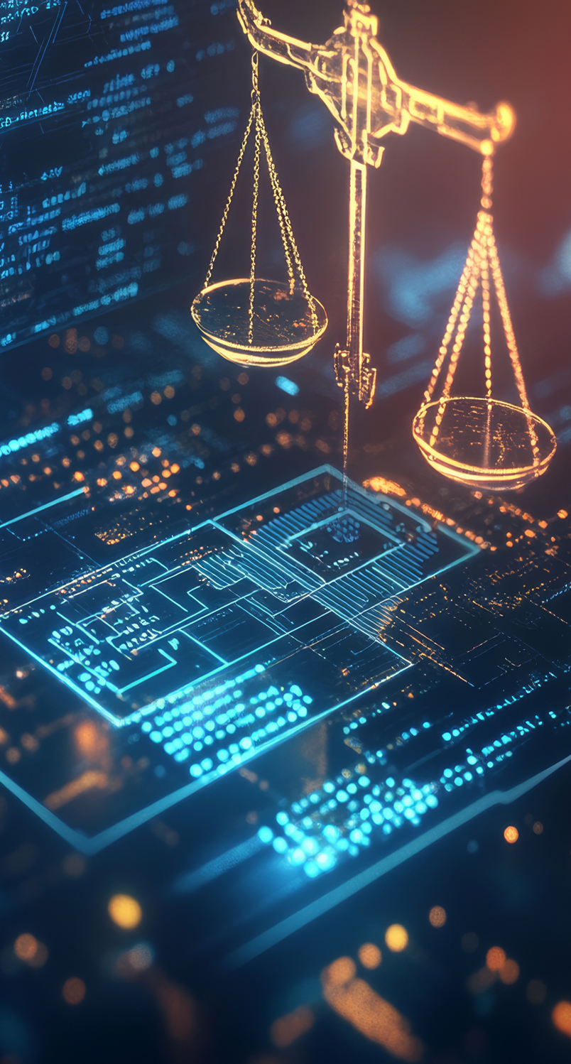 Une tablette informatique futuriste avec une balance en hologramme