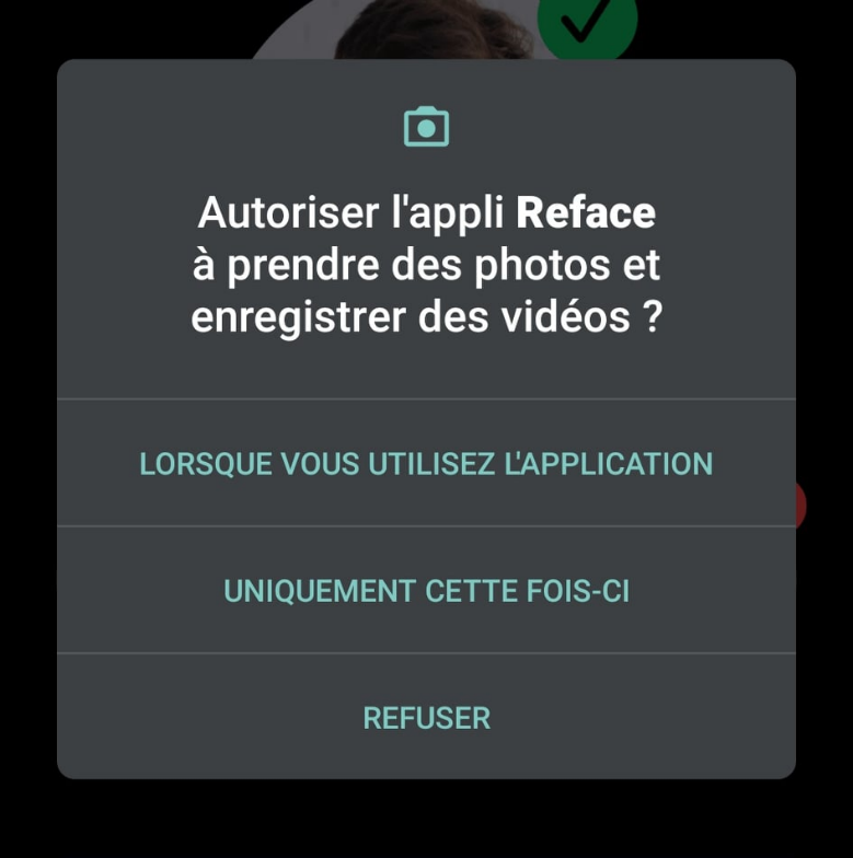 Reface autorisation pour photos et vidéos Les autorisations de l'application